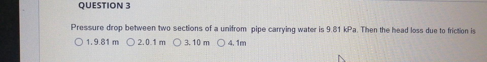 Solved QUESTION 3 Pressure drop between two sections of a | Chegg.com