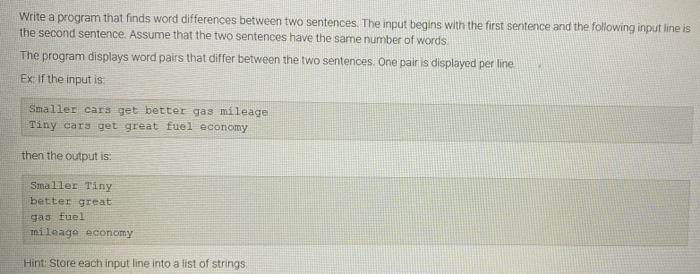 Solved Write a program that finds word differences between | Chegg.com