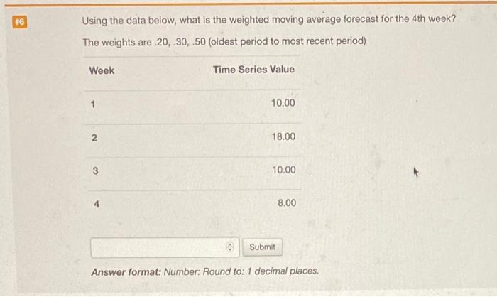 Solved Using the data below, what is the weighted moving | Chegg.com