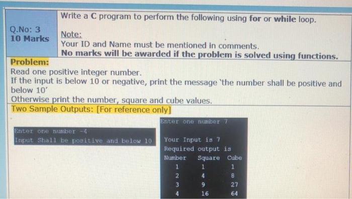 Solved Write a C program to perform the following using for | Chegg.com