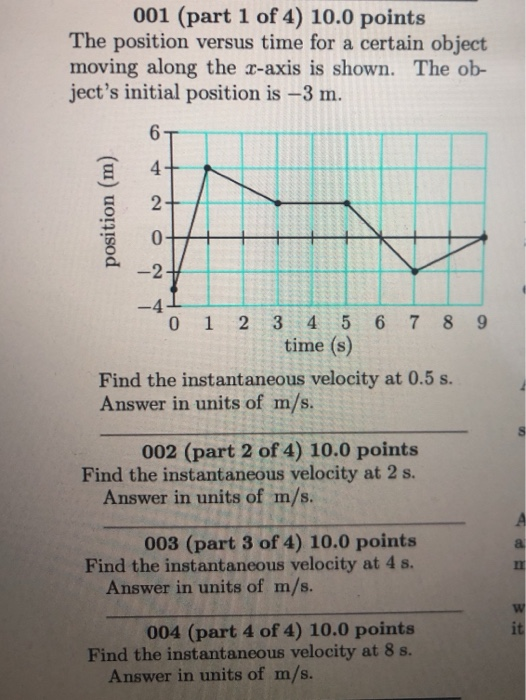 Solved 001 (part 1 of 4) 10.0 points The position versus | Chegg.com