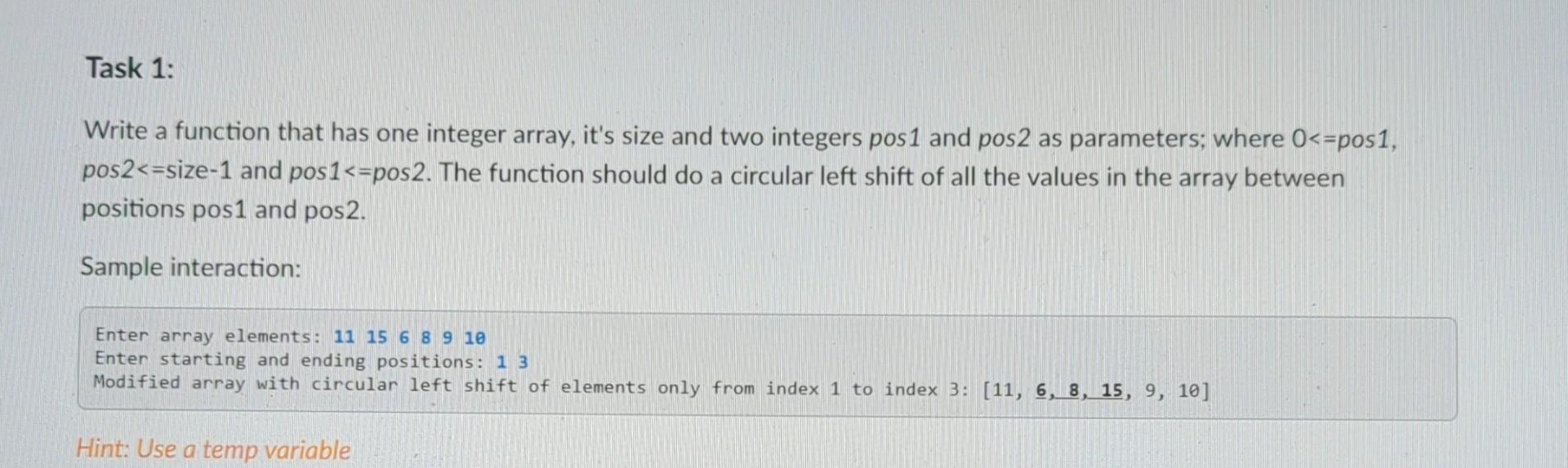 Solved Task 1: Write a function that has one integer array, | Chegg.com