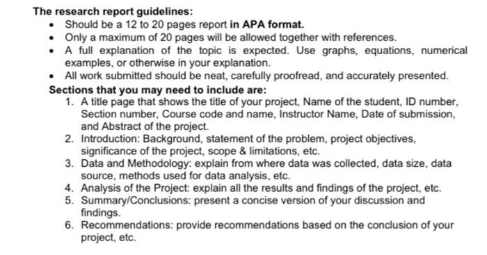Solved The research report guidelines: - Should be a 12 to | Chegg.com