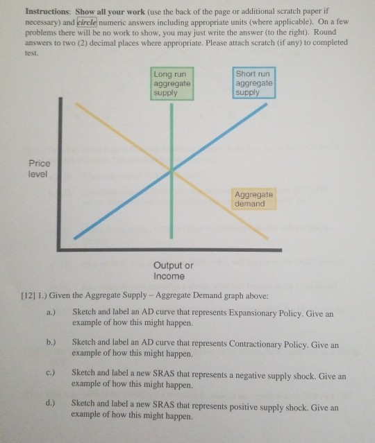 Solved Instructions: Show all your work (use the back of the | Chegg.com