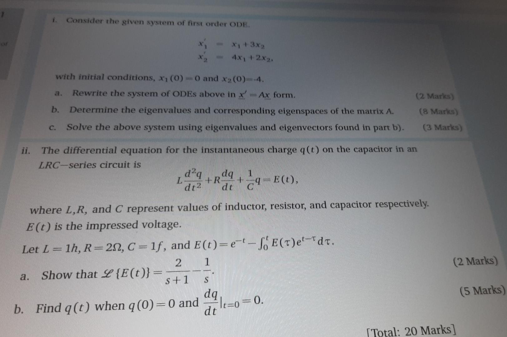 Solved 1 Consider the given system of first order ODE. x + | Chegg.com