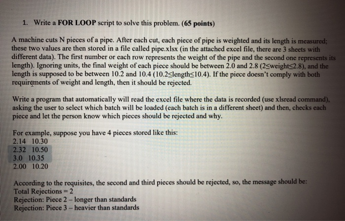 Solved 1. Write a FOR LOOP script to solve this problem. (65 | Chegg.com