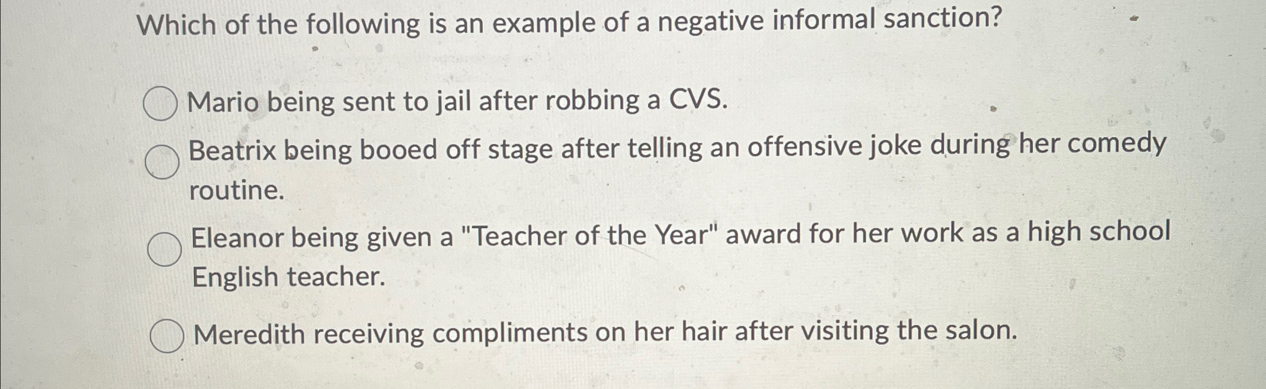 Solved Which of the following is an example of a negative | Chegg.com