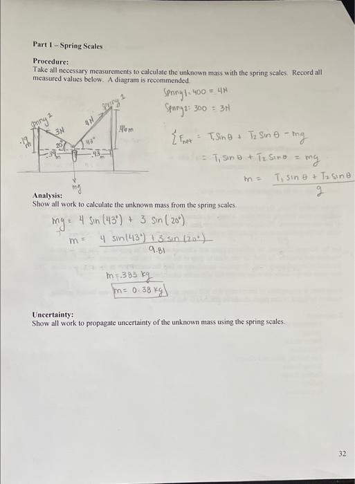 Solved Part 1 - Spring Scales Procedure: Take all necessary | Chegg.com