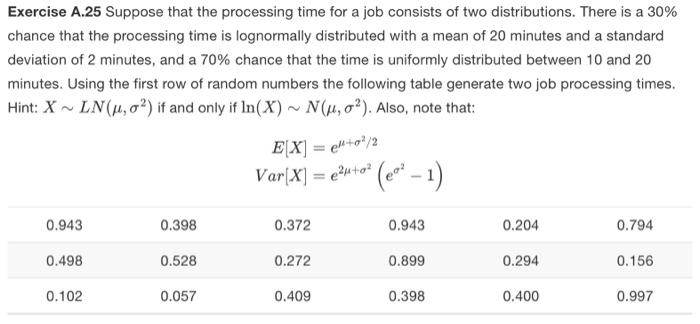 Solved Exercise A.25 Suppose That The Processing Time For A | Chegg.com