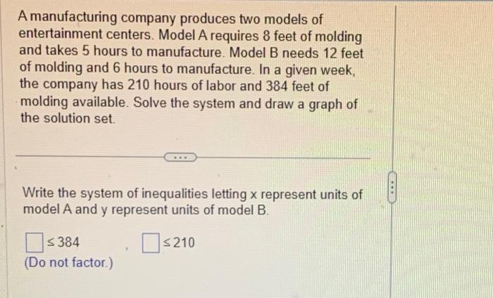 Solved A Manufacturing Company Produces Two Models Of | Chegg.com