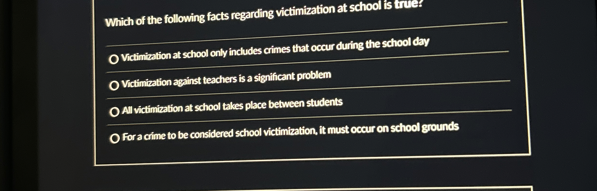 Solved Which of the following facts regarding victimization | Chegg.com
