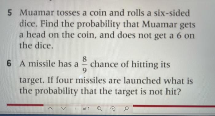 Solved 5 Muamar tosses a coin and rolls a six sided dice. Chegg