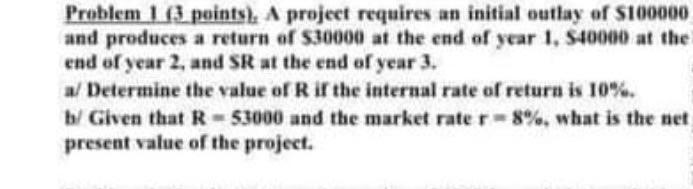 Solved Problem 1 (3 points). A project requires an initial | Chegg.com