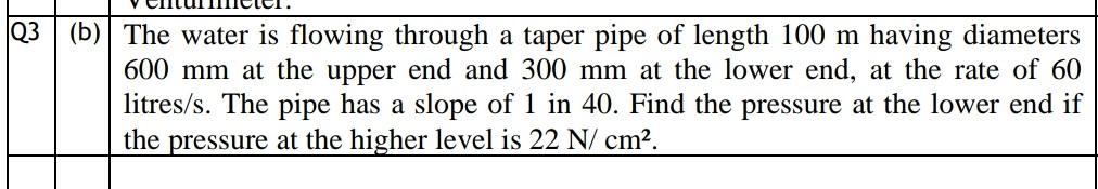 Solved Q3 (b)| The water is flowing through a taper pipe of | Chegg.com