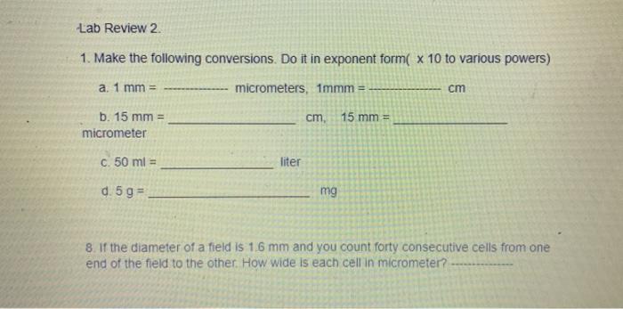 Solved Lab Review 2 1 Make The Following Conversions Do Chegg Com