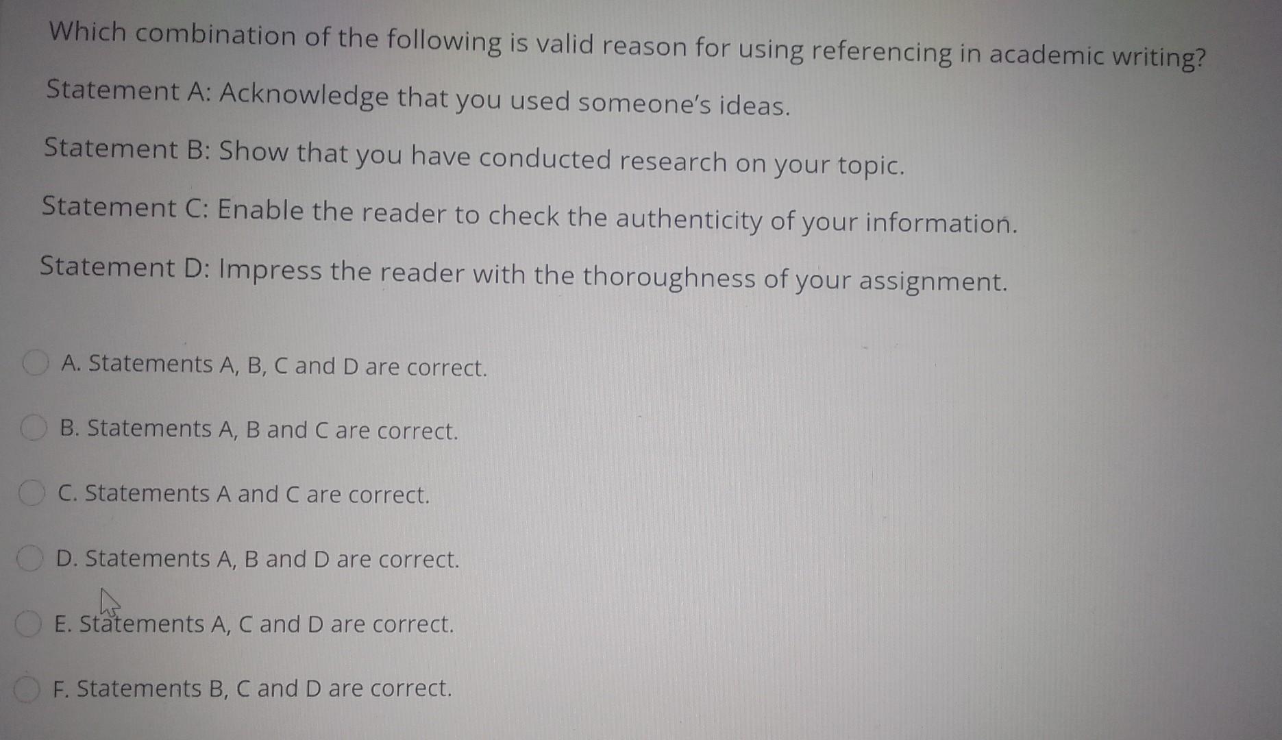 Solved Statement A: A Reference Is Needed When Using | Chegg.com