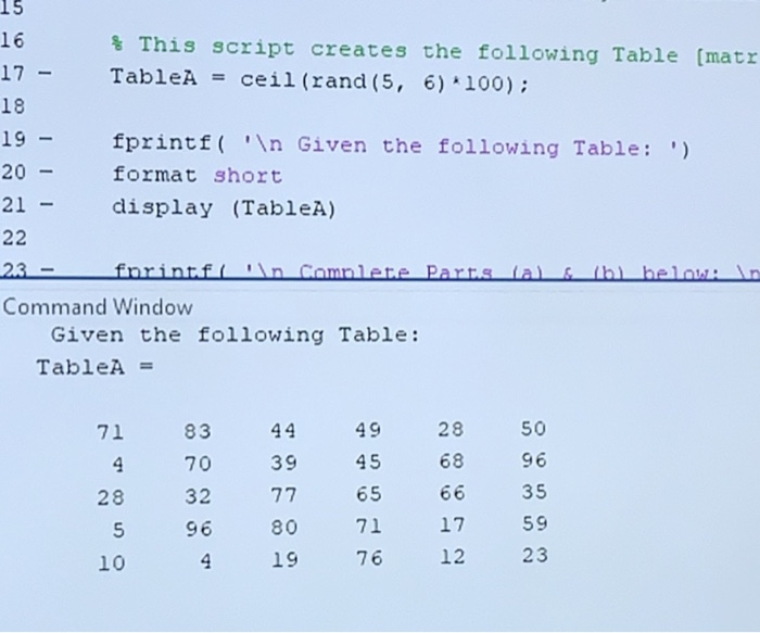 Solved 15 16 17 - % This script creates the following Table | Chegg.com