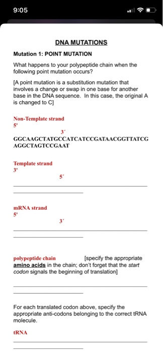 Solved 9:05 DNA MUTATIONS Mutation 1: POINT MUTATION What | Chegg.com