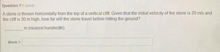 Solved A stone is thrown horizontally from the top of a | Chegg.com