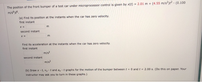 Solved The position of the front bumper of a test car under | Chegg.com