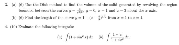 Solved 3. (a) (6) Use the Disk method to find the volume of | Chegg.com