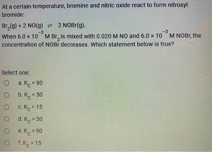 Solved At a certain temperature, bromine and nitric oxide