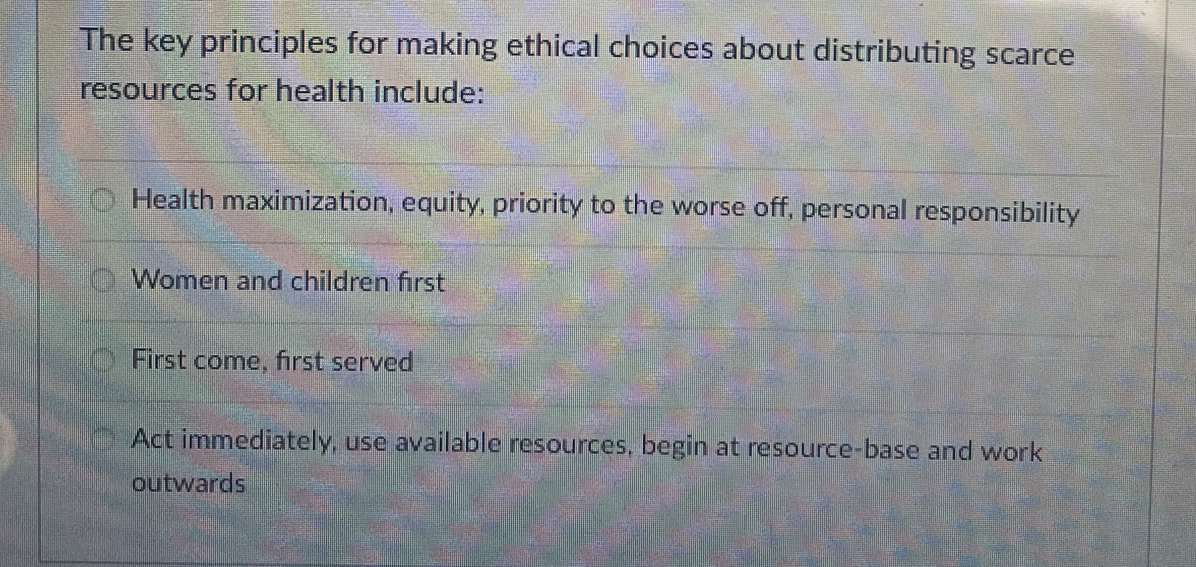 Solved The key principles for making ethical choices about | Chegg.com