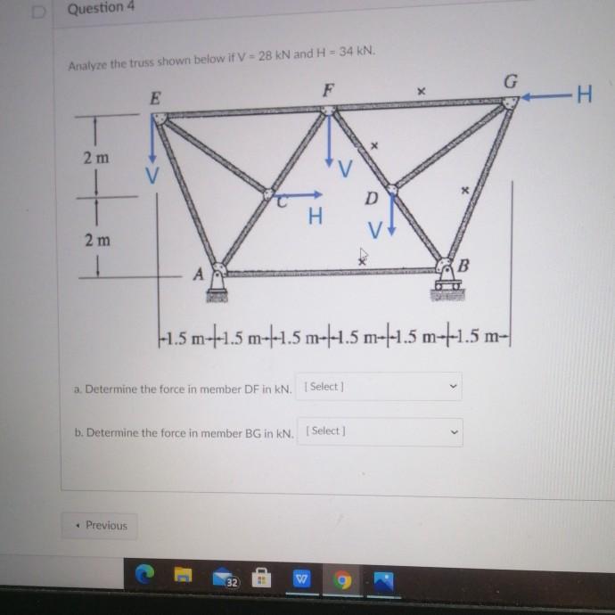 Solved Question 4 Analyze the truss shown below if V = 28 kN | Chegg.com