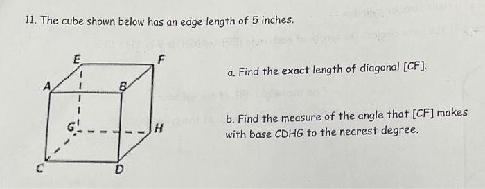 Solved 11. The cube shown below has an edge length of 5 | Chegg.com