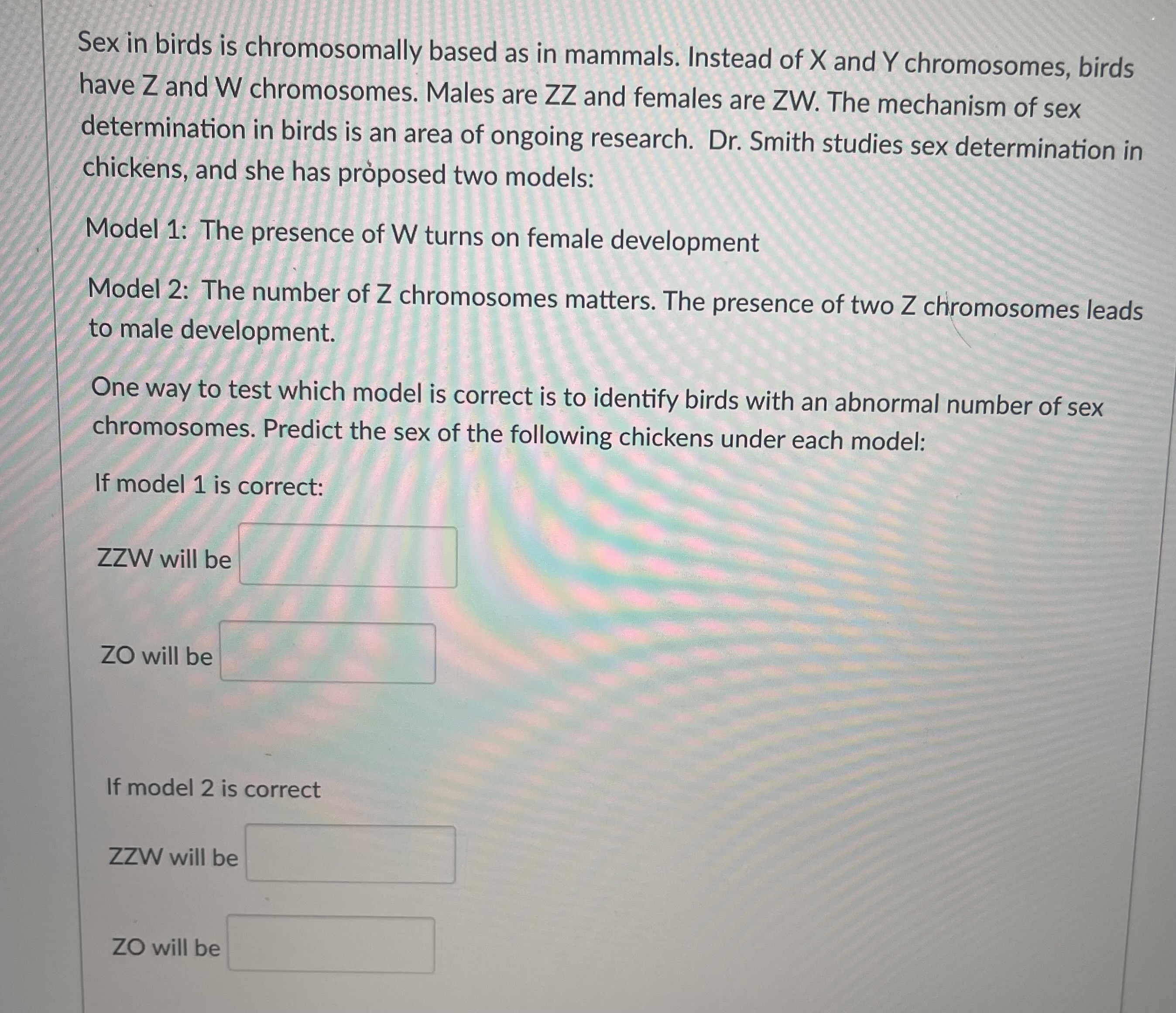 Solved Sex in birds is chromosomally based as in mammals. | Chegg.com