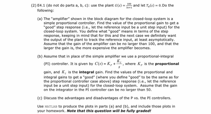 (2) E4.1 (do not do parts a, b, c): use the plant | Chegg.com