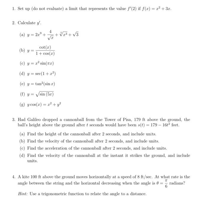 Solved 1 Set Up Do Not Evaluate A Limit That Represent Chegg Com