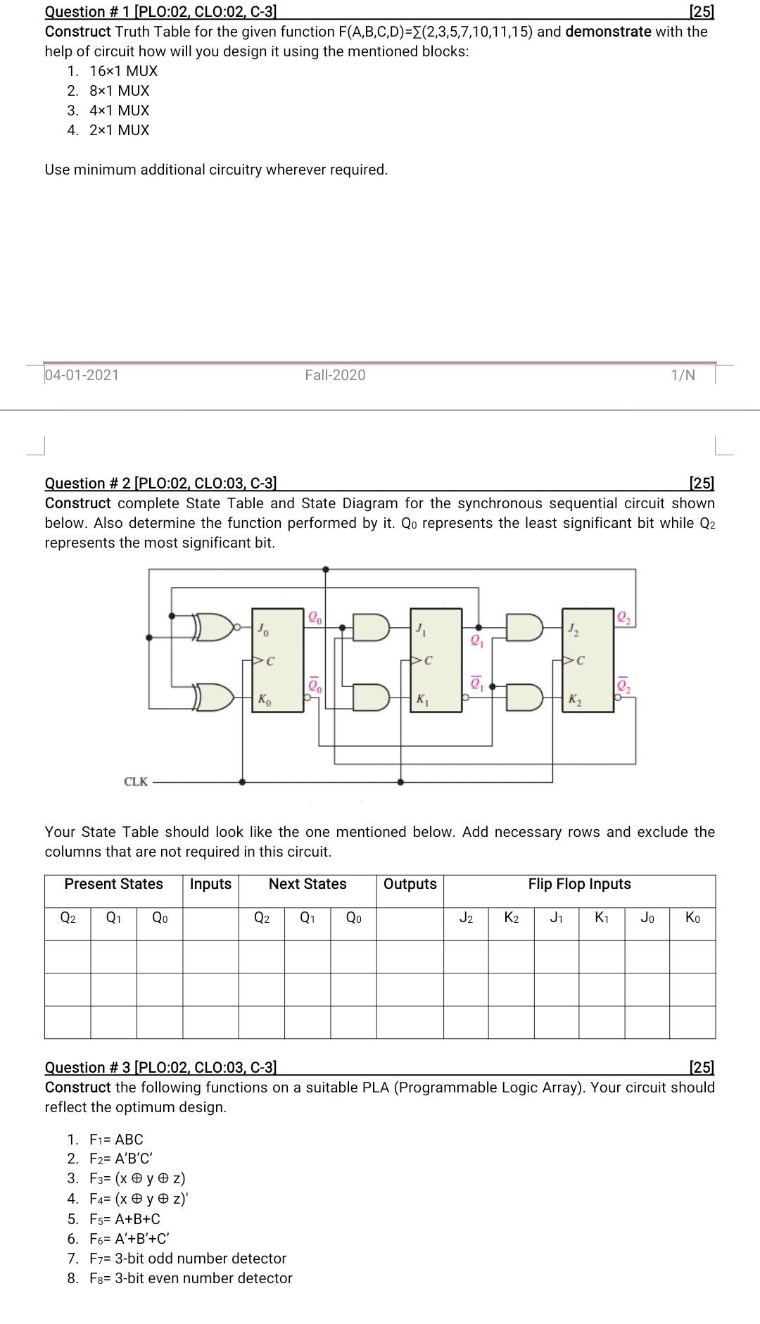 Solved Question 1 Plo 02 Clo 02 C 3 25 Construct Chegg Com