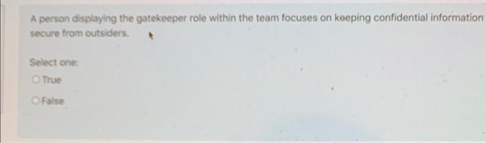Solved A person displaying the gatekeeper role within the | Chegg.com