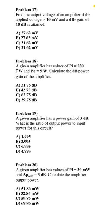 Solved Problem 17) Find the output voltage of an amplifier | Chegg.com