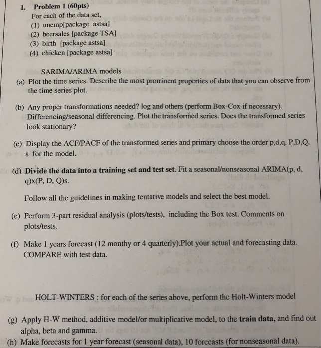 1. Problem 1 (60pts) For each of the data set, (1) | Chegg.com