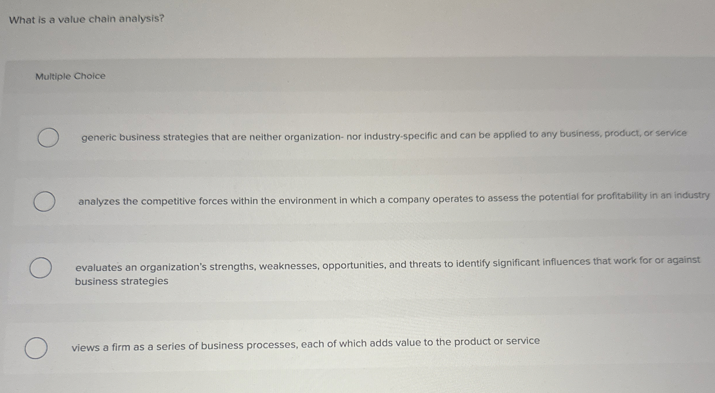 Solved What is a value chain analysis?Multiple Choice