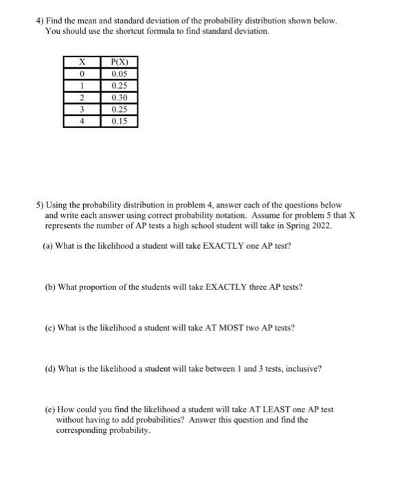 Solved 4) Find the mean and standard deviation of the | Chegg.com