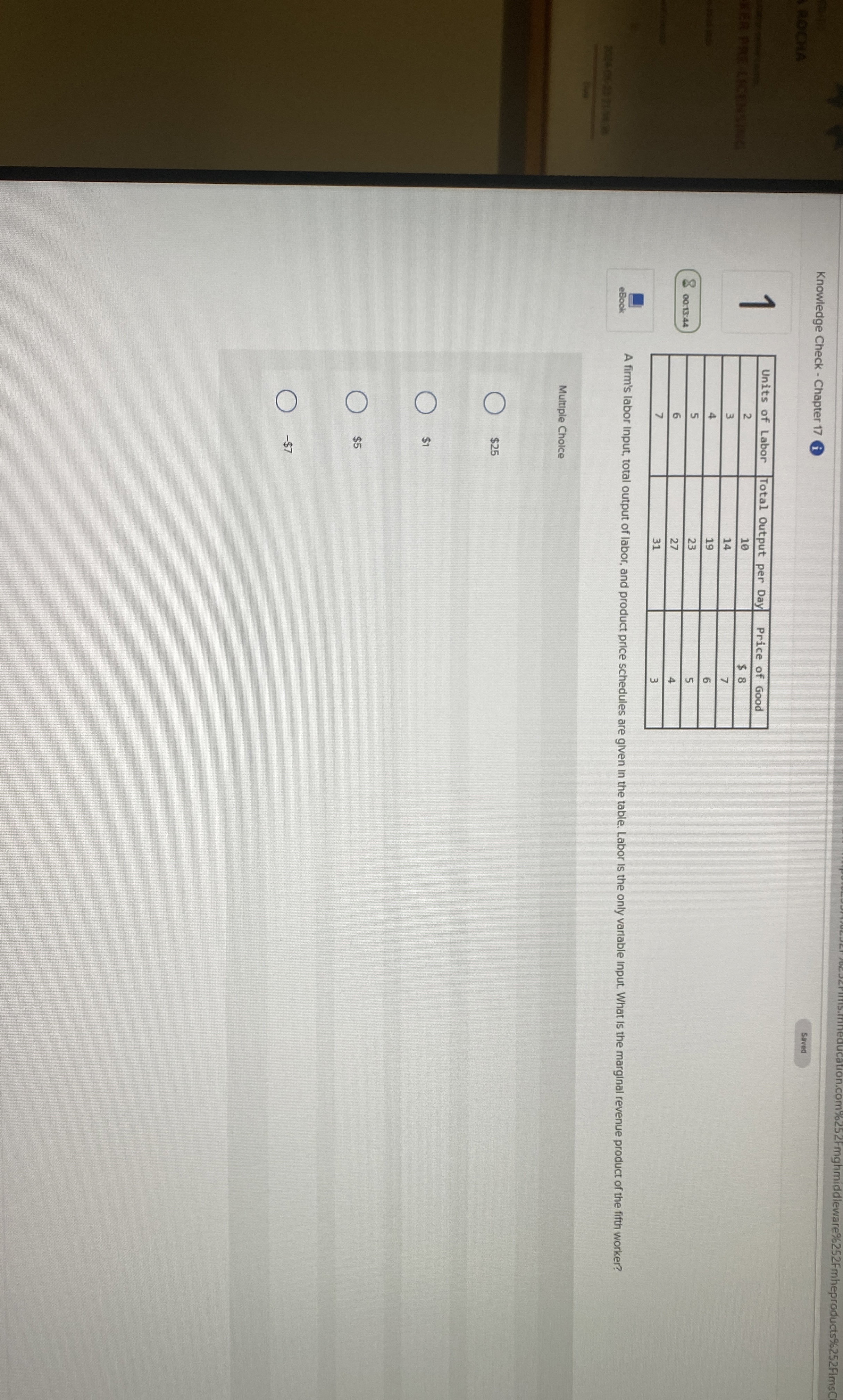 Solved A firm's labor input, total output of labor, and | Chegg.com