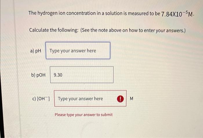 Solved The hydrogen ion concentration in a solution is | Chegg.com