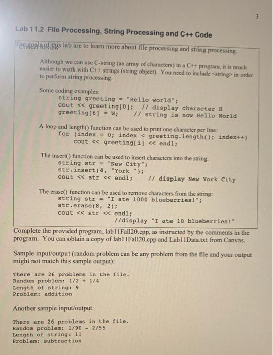 Solved Lab 11.2 File Processing, String Processing and C++ | Chegg.com