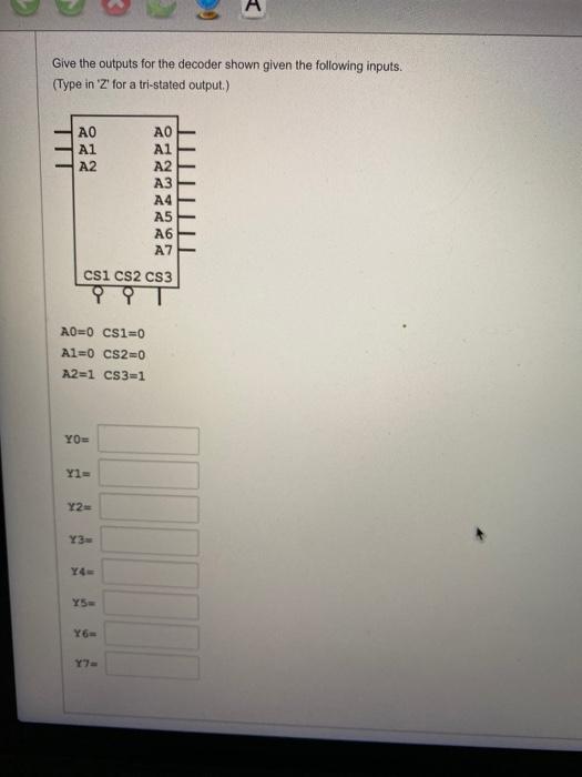 Solved Give the outputs for the decoder shown given the | Chegg.com