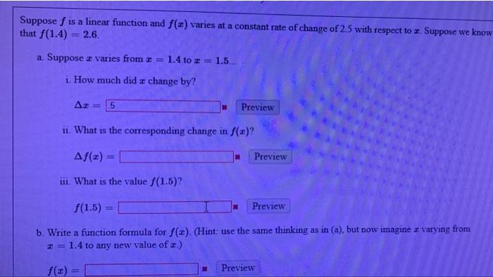 Solved Suppose F Is A Linear Function And F X Varies At A