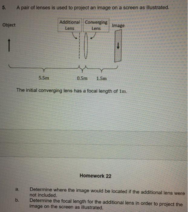 Solved 5. A pair of lenses is used to project an image on a | Chegg.com