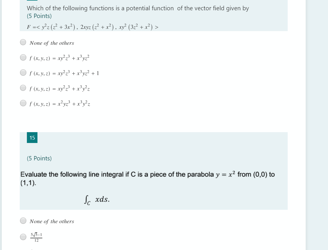 Solved Which of the following functions is a potential | Chegg.com