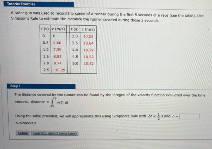 Solved Tutorial Exercise A radar gun was used to record the | Chegg.com