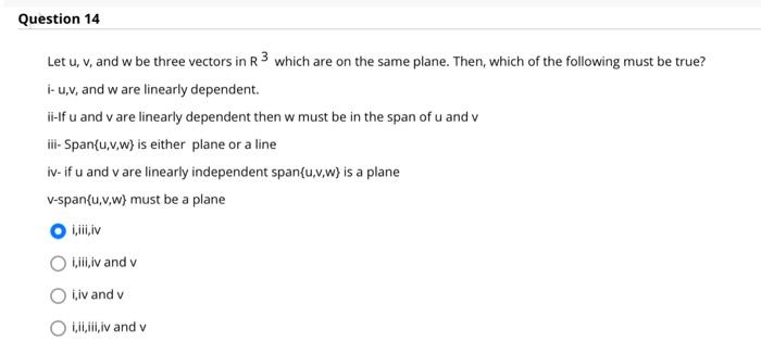 Solved Let u,v, and w be three vectors in R3 which are on | Chegg.com