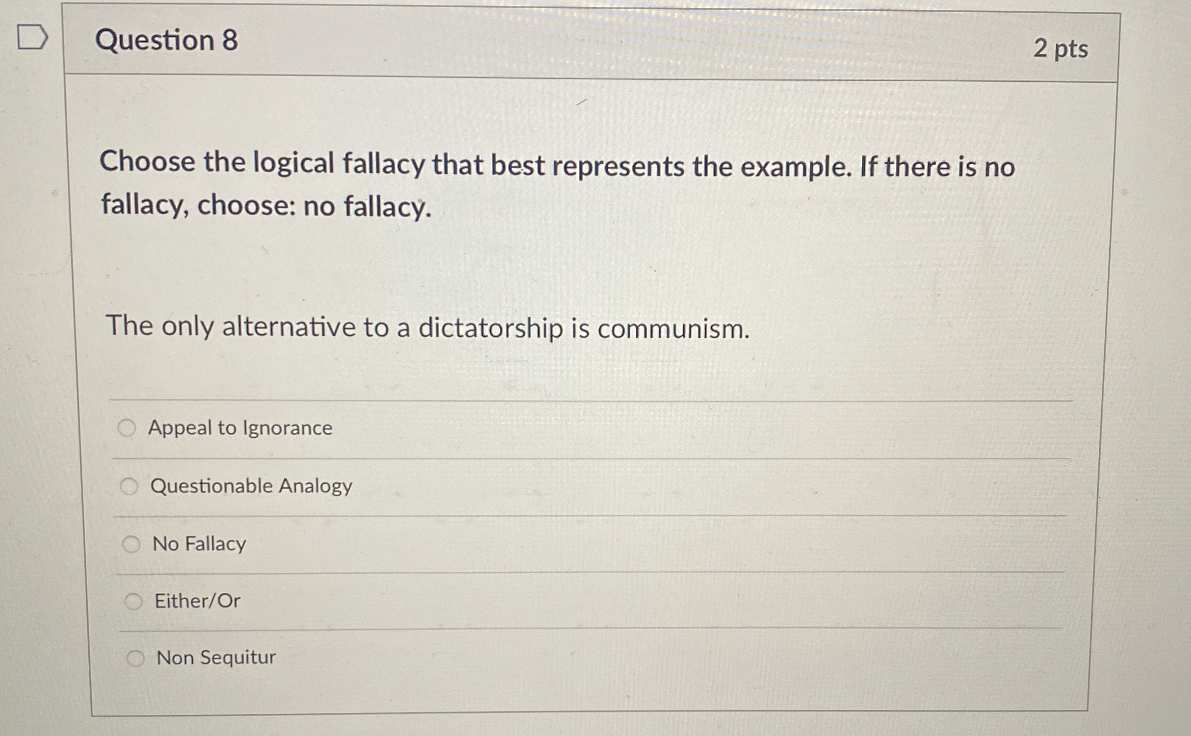 Solved Question 82 ﻿ptsChoose the logical fallacy that best | Chegg.com