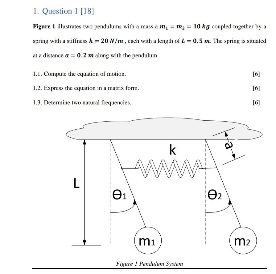 Solved Figure 1 Illustrates Two Pendulums With A Mass A | Chegg.com