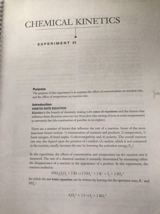 CHEMICAL EXPERIMENT 21 Purpose The purpose